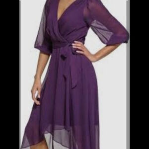 DKNY NWT Purple Chiffon Balloon Sleeve Wrap Dress 12 Whimsigoth Designer Wedding